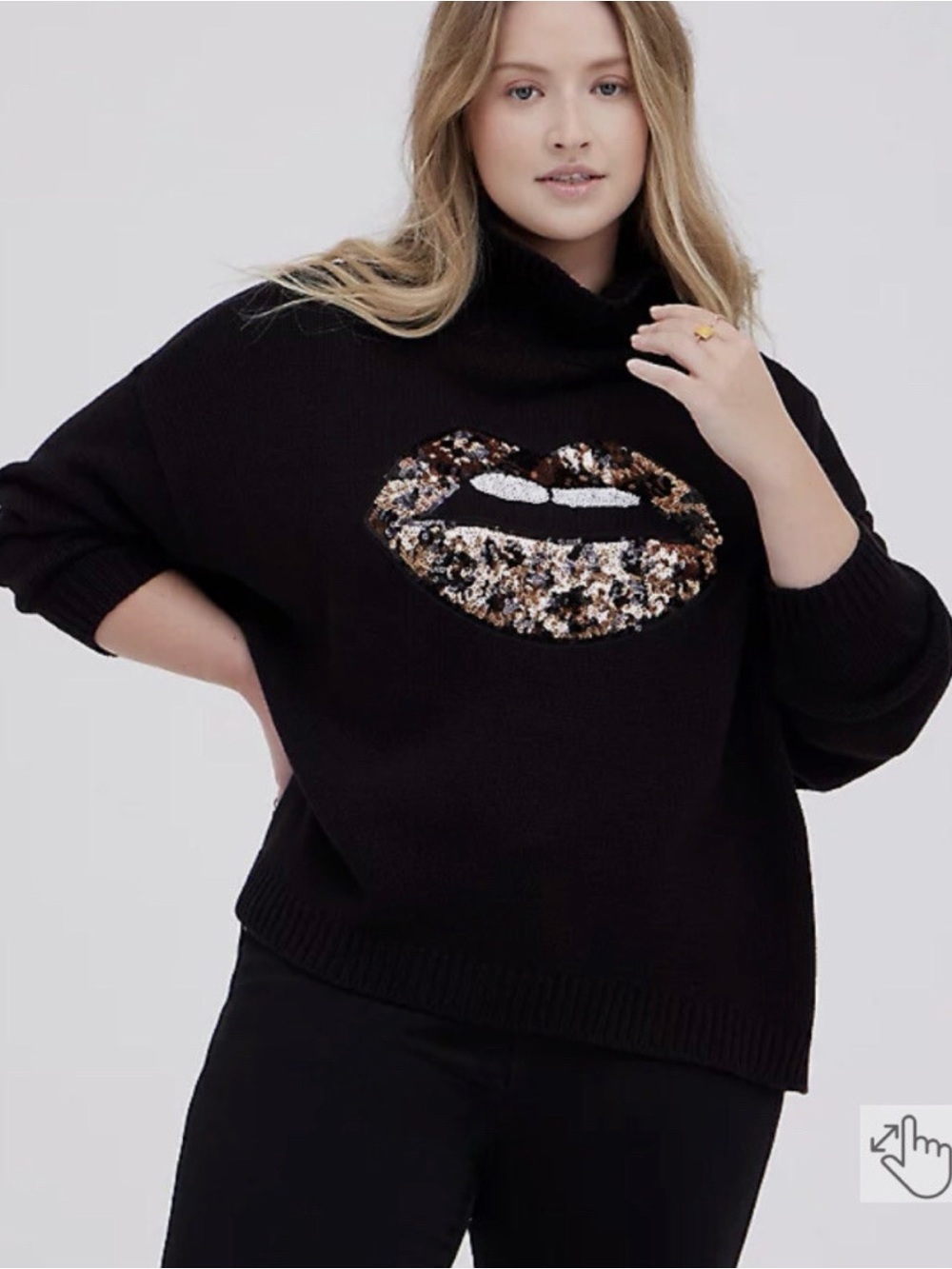 torrid Black Sequin Lip Turtleneck Sweater